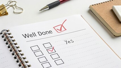 Checklist Notebook with Completed Tasks and Stationery Supplies