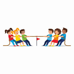 Obraz premium Children Playing Tug of War Game Competition Outdoors Fun Activity