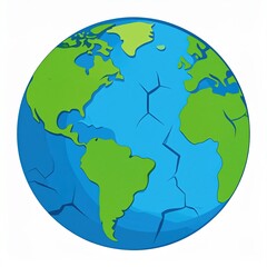 Naklejka premium Cartoon Earth globe with visible cracks across the surface, depicting environmental damage or a fragile planet.