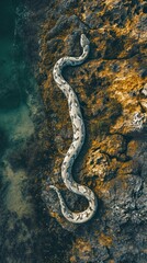 Fototapeta premium Aerial top down view of Snake snake landscape outdoors.