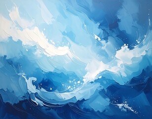 Obraz premium Abstract ocean waves, blue hues, textured paint