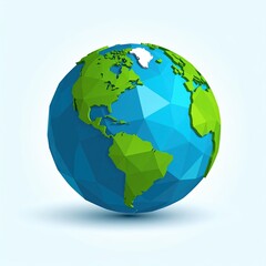 Naklejka premium A low-poly, geometric representation of planet Earth, showcasing continents and oceans.