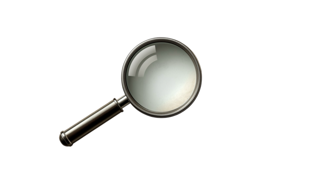 Realistic Magnifying Glass with Chrome Finish on Isolated Black Background