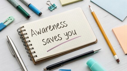 Awareness Saves You: Inspirational Note with Stationery Items