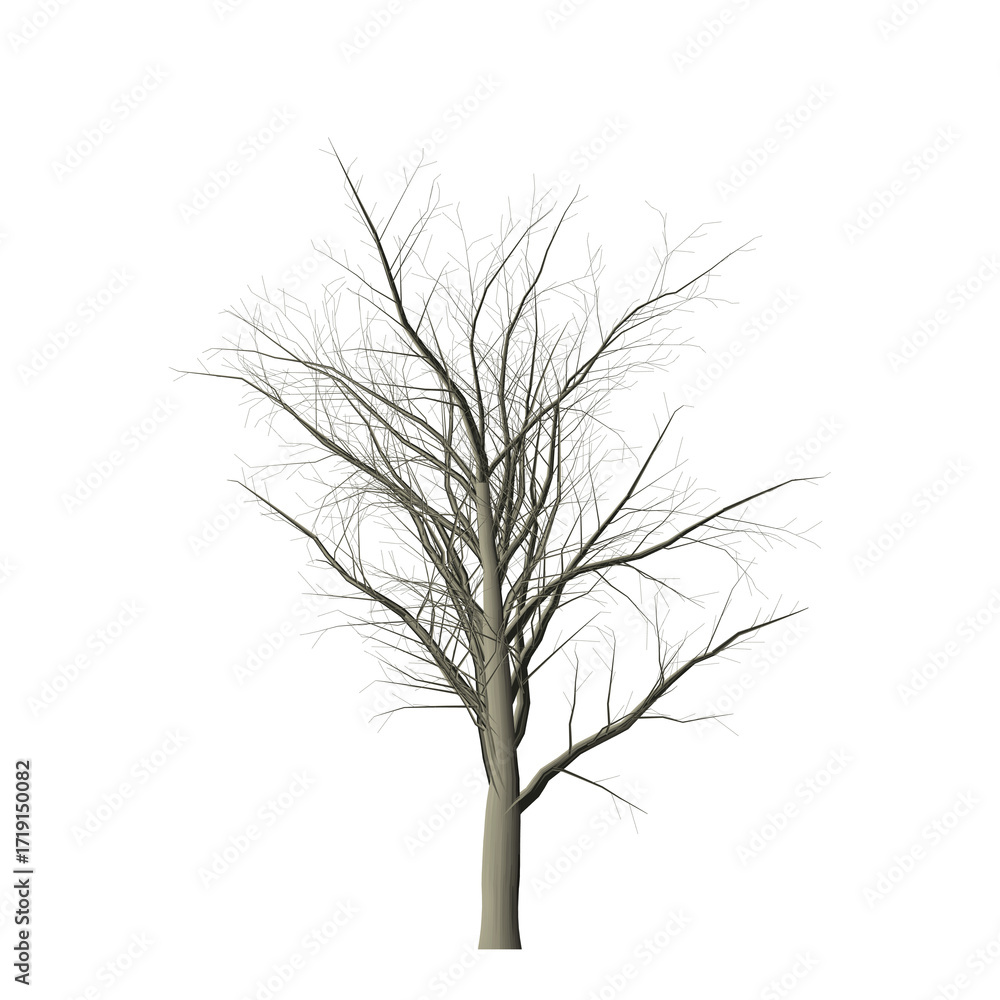 Poster a bare tree with a light colored trunk and branches against a black background with pixelated leaves