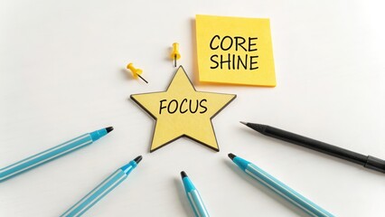 Bright Star Focus with Core Shine Message on Sticky Note Background