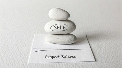 Balance and Self Reflection with Stones and Inspirational Message