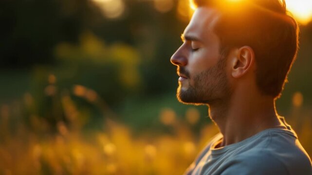 Celebrating international mens day with a moment of peaceful reflection and mental well being in golden sunlight