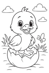 Duckling Hatching from Egg Coloring Page