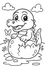 Baby Crocodile Hatching from Egg Coloring Page