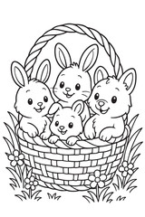 Bunnies in a Basket Coloring Page