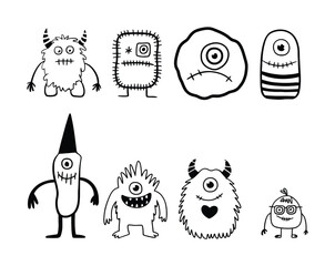 A Collection of Whimsical Hand-Drawn Monsters in Black and White