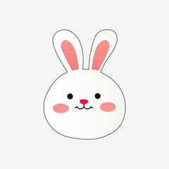 Cute cartoon rabbit face with white fur, pink cheeks, and long ears. Perfect for children’s designs, Easter projects, digital stickers, icons, greeting cards, and playful illustrations.