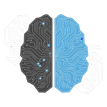 Artificial intelligence concept showing a digital brain with circuit board hemispheres. Vector Illustrations. EPS Editable