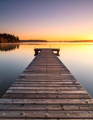 Fototapeta premium Sunrise over a tranquil lake pier