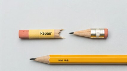 Broken Pencil Repair Concept with Yellow Pencil and Shavings