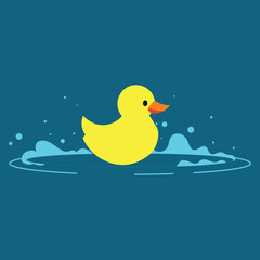 Cute yellow rubber duck floating in blue bathwater with bubbles. Ideal for children’s products, family websites, kid-friendly designs, bath-themed projects, toys, and playful digital or print graphics