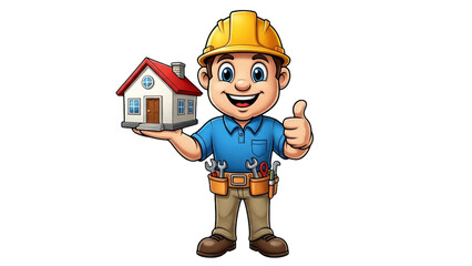 Cartoon Home Builder Offering House Approval Gesture