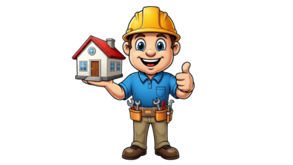 Cartoon Home Builder Offering House Approval Gesture