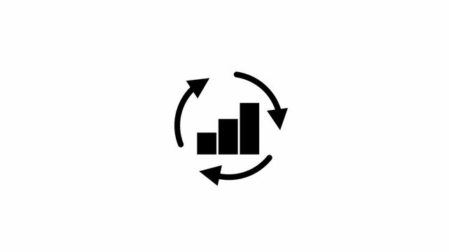 Animation icon animation icon shows bar graph data iteration in circular arrows movement.