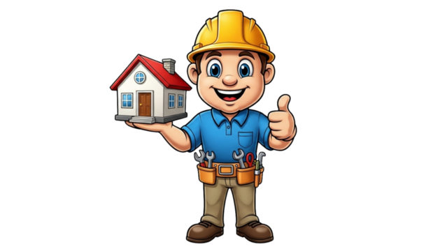 Cartoon Home Builder Offering House Approval Gesture