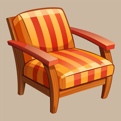 Cartoon Wooden Chair with Cushion – Vector Illustration of Classic Armchair, Vintage Furniture Icon.