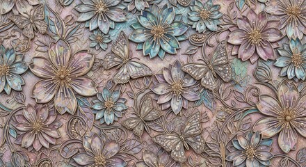 Intricate floral and butterfly textured background