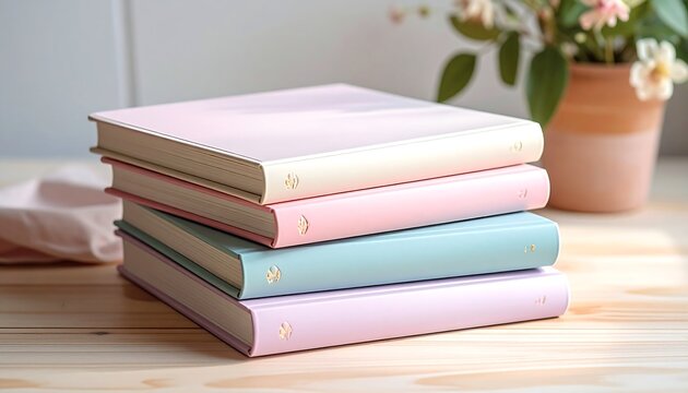 Stack of pastel colored journals