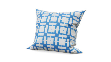 Blue and white pillow Geometric pattern Home decor Textile design Modern style Isolated on white background