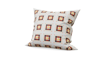 Decorative pillow with geometric pattern Home textile design Red and yellow squares pattern Isolated on white background