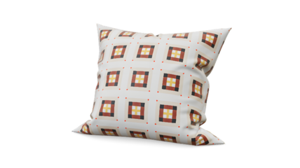 Decorative pillow with geometric pattern Home textile design Red and yellow squares pattern Isolated on white background