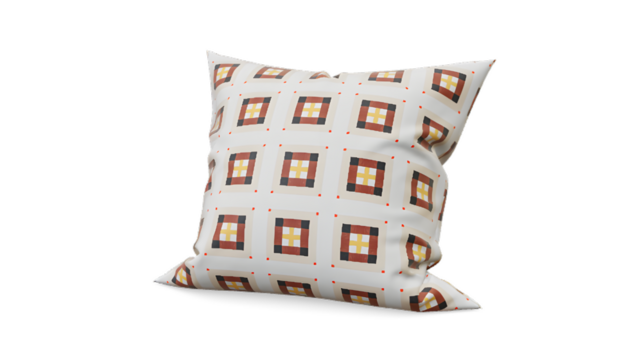 Decorative pillow with geometric pattern Home textile design Red and yellow squares pattern Isolated on white background