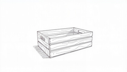 Minimalistic wooden crate line drawing on white background, simplicity