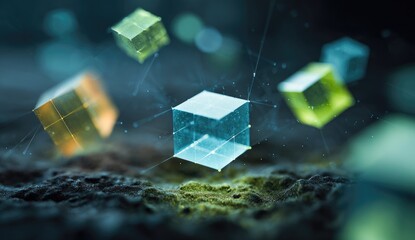 Abstract digital cubes hovering over textured surface