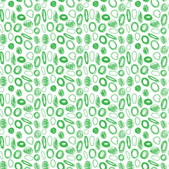 Seamless pattern with green doodle circles. Design with green whimsical shapes.