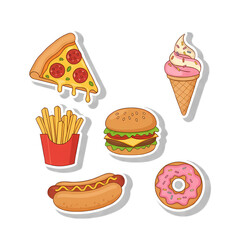 fast food icons set sticker illustration transparent background