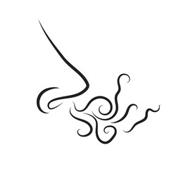Hand drawn minimalist vector icon of a nose with scent waves