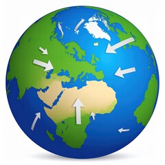 Naklejka premium World map illustration depicting global wind patterns.