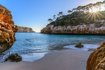 The empty beach at best weather at the Calo des Moro in Majorca