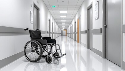 wheelchair in hospital corridor