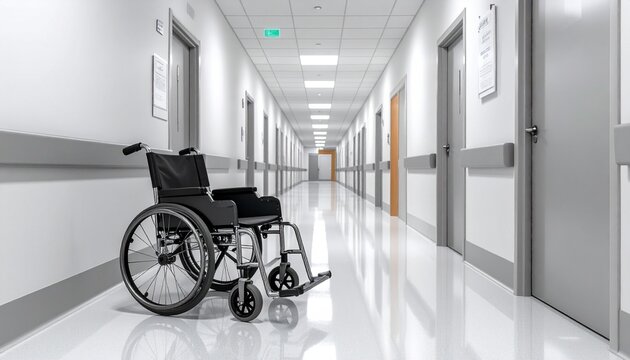 wheelchair in hospital corridor - Powered by Adobe