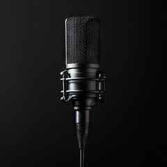 Close-up studio microphone against black