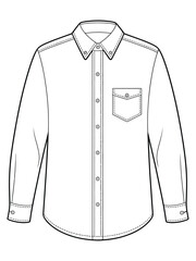Black and white vector line drawing of a classic button-down shirt for apparel design silhouette vector illustration white background