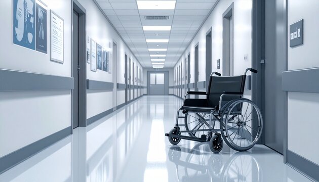wheelchair in hospital corridor