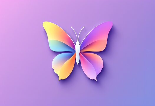 Multicolored butterfly illustration on a gradient purple background - Powered by Adobe