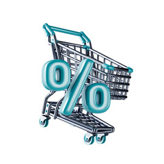 Shopping cart Sale percent sign 3D