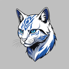Artistic Illustration of a White Cat with Blue Markings and Eyes