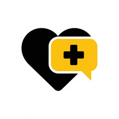 Fototapeta premium Vector art of black heart with yellow chat bubble and medical cross