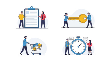 Set of Flat Design Business Concept Illustrations with People. Vector Illustrations. EPS Editable