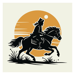Fototapeta premium Cowboy on Horse Under Moon – Night Western Landscape
